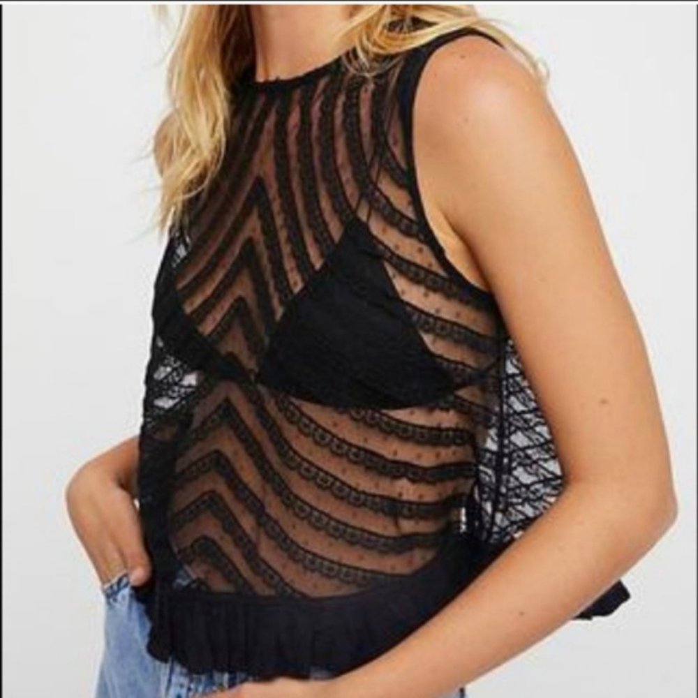 Free People Lace Tank with Ruffle Hem